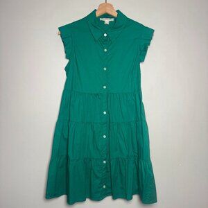 Monteau Los Angeles Kelly Emerald Green Pleated Cap Sleeve Tiered Dress Sz M
